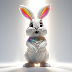Rainbow Striped Easter Egg Held by White Rabbit: A white rabbit holding a colorful Easter egg with rainbow stripes.