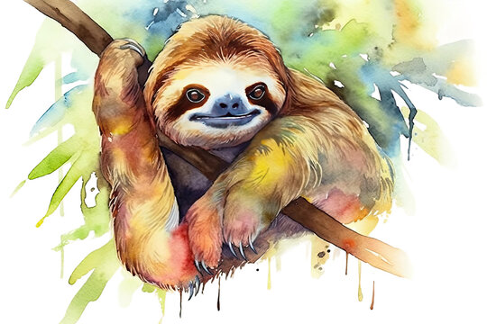sloth watercolor