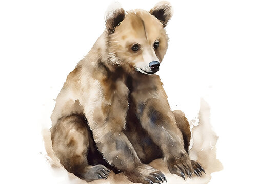 sitting bear cub Watercolor