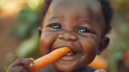 Happy African Baby with Carrot