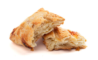 Triangle Khachapuri Filled with Soft Cheese and Sprinkled with Toasted Sesame Seeds