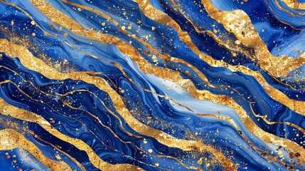Blue and gold mineral liquid texture background with seamless design for luxury wallpaper.