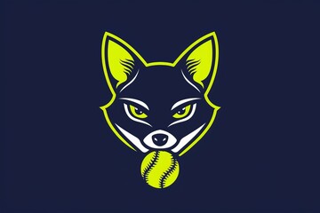 fox softball logo cartoon sport design flat