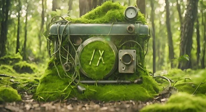 Earth Ecological Green Energy Icons Plexus Concept Moss in Forrest Background 3D Render