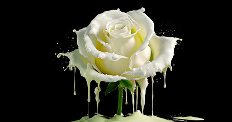 Biała róża, abstrakcyjny kwiat. Czarne tło
