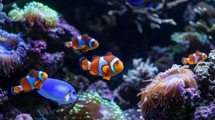 Fototapeta na wymiar Clown fish swimming together photo