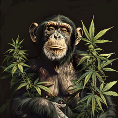 CHIMP POSING WITH CANNABIS