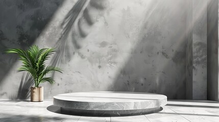 Minimalist summer fashion podium with stone wall and green leaf abstract luxury showcase mockup