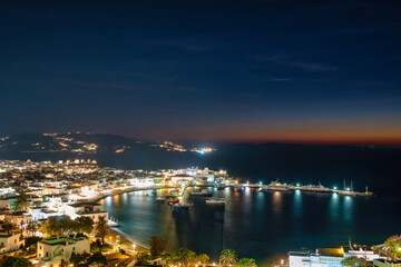 Coast of Mykonos town at dusk. Greece. Europe