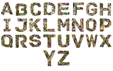 non font flatlay natural ingredients alphabet 3D lettering text