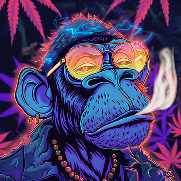 MONKEY BLOWING SMOKE NEON CANNABIS