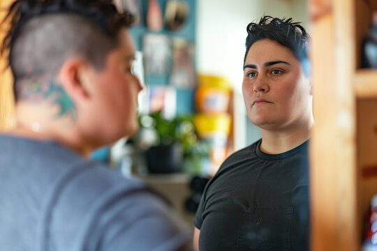 Tattooed Individual Contemplating in a Cozy Space