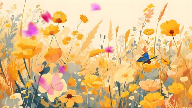 Explore vibrant and enchanting animations of colorful watercolor flowers adorned with delicate butterflies, evoking the essence of spring. Perfect for adding a touch of whimsy and beauty. 