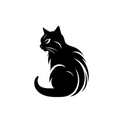 graphic design , cat inspired logo , incorporating American Shorthair Cat, silhouette , solid black , isolated on a white background