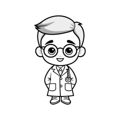 coloring page for kids, style of coloring book, a lineal icon depicting cute Doctor on white background