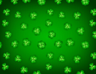 Saint Patrick's Day Realistic Clover Vector Pattern Swatch Repeatable Seamless Isolated Green Gradient Background