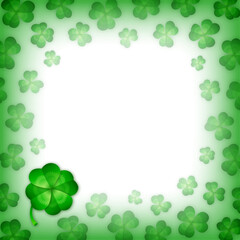 Saint Patrick's Day Clover Vector Background, Square Sized for Social Media, Gradients, Green and Transparent Background, Detailed, Varied Sizes, Realistic, Text Backdrop, Holiday Themed