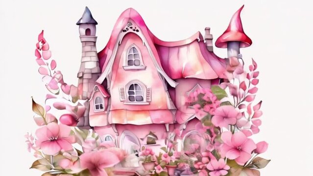 Fairytale gnome house white with pink, motion