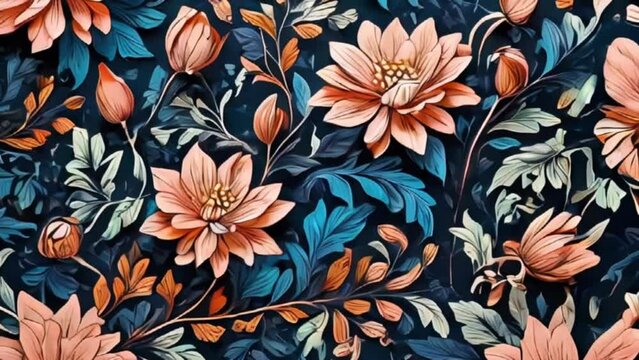 Floral liberty pattern drawing, Plant background, motion