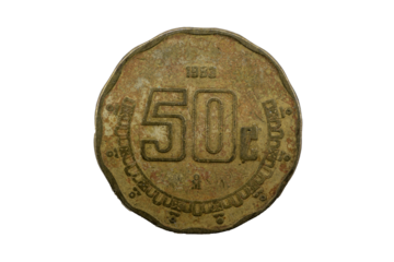 Moneda mexicana de 50 centavos de 1993. Fueron acuñadas desde 1992 - 2009.