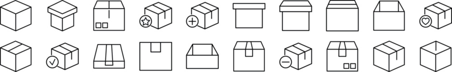 Pack of line icons of boxes. Editable stroke. Simple outline sign for web sites, newspapers, articles book