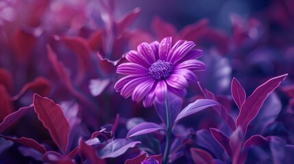 close-up view of a vibrant purple flower standing out against a lush purple background, copy space,...