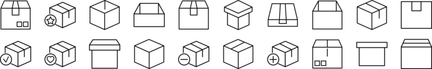 Boxes linear vector icons collection. Editable stroke. Simple linear illustration for web sites, newspapers, articles book