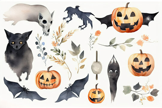 set elements Halloween Watercolor