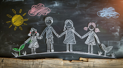 family drawing on blackboard