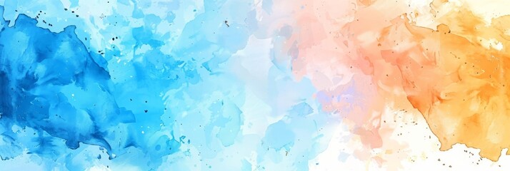 Abstract spring background  sky blue and pale yellow watercolor strokes, peaceful essence of morning