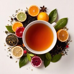 Fresh herbal fruit tea with leaves herbs and citrus