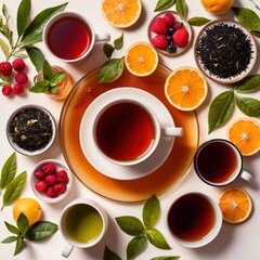 Fresh herbal fruit tea with leaves herbs and citrus - obrazy, fototapety, plakaty