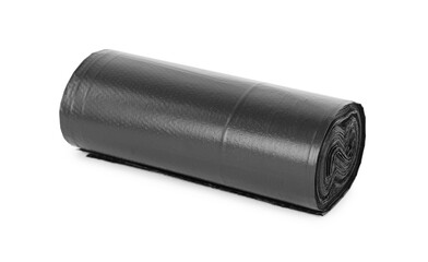 Roll of black garbage bags isolated on white