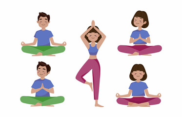 Flat people meditating illustration, yoga