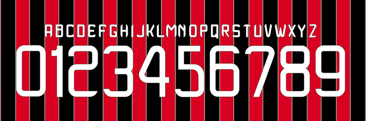 Obraz premium font vector team 2012 - 2013 kit sport style font. AC milan football style font. serie A. sports style letters and numbers for soccer team