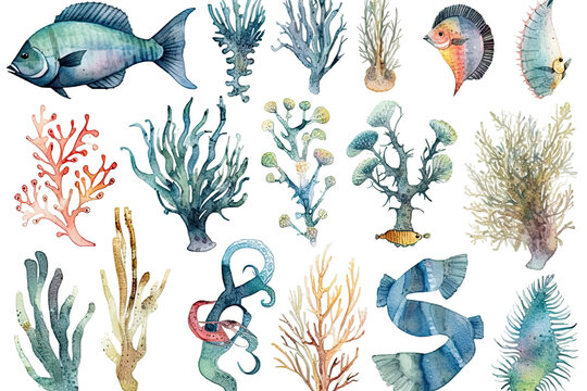 sea Sea Shell design horse fish collection Seaweed Watercolor beautiful Life