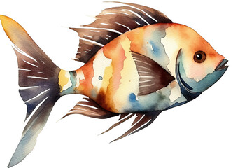 fish watercolor sea - obrazy, fototapety, plakaty