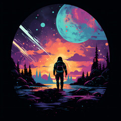 Fototapeta na wymiar Galactic Explorer, astronaut illustration, t-shirt design