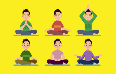 Flat people meditating illustration, yoga