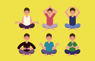 Flat people meditating illustration, yoga