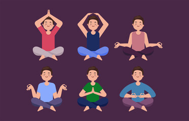 Flat people meditating illustration, yoga