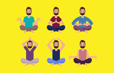 Flat people meditating illustration, yoga