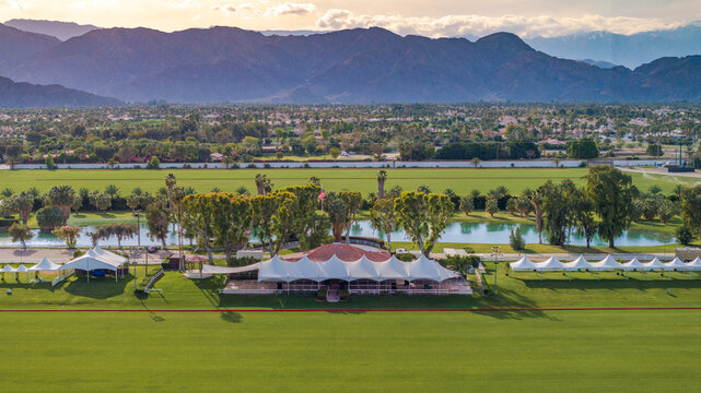 Indio, California USA - March 13 2024: Canopy covered structures at the Empire Polo Club 