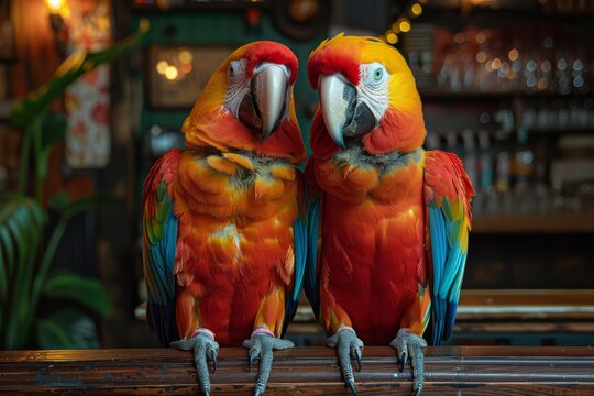 A comedy club run by parrots, telling the funniest animal jokes to a diverse audience of giggling critters and chuckling plants.