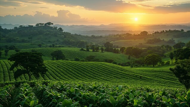 Dynamic agroforestry landscape, integrating trees, crops, and livestock, promoting biodiversity and soil health, a model of sustainable land use