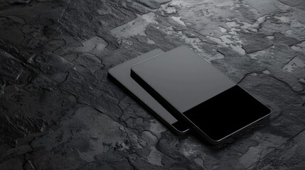 A sleek digital tablet displaying a blank screen on a smooth