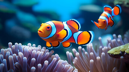 Colorful clownfish swims gracefully among vibrant corals
