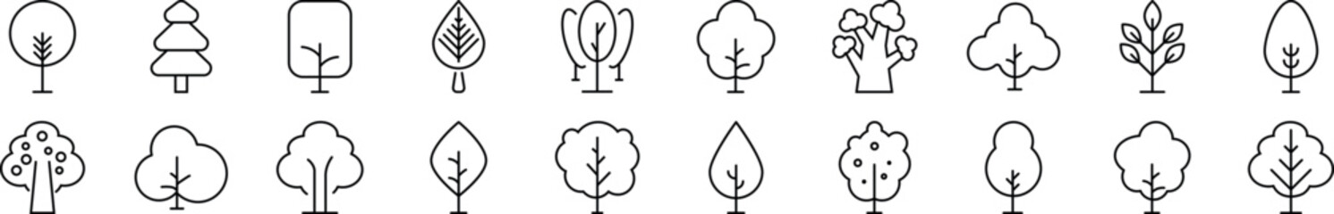 Pack of Vector Simple Icons of Tree. Editable stroke. Linear symbol for web sites, newspapers, articles book