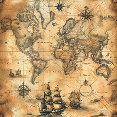 Fototapeta premium The Age of Discovery: Designs featuring old world maps, ships, and explorers. For Seamless Pattern, Fabric Pattern, Tumbler Wrap, Mug Wrap.