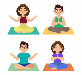 Flat people meditating illustration, yoga